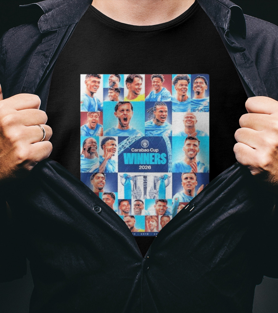 Manchester City 2026 Carabao Cup Winners Members Photo Collage T-Shirt
