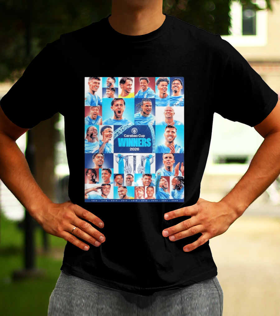 Manchester City 2026 Carabao Cup Winners Members Photo Collage T-Shirt