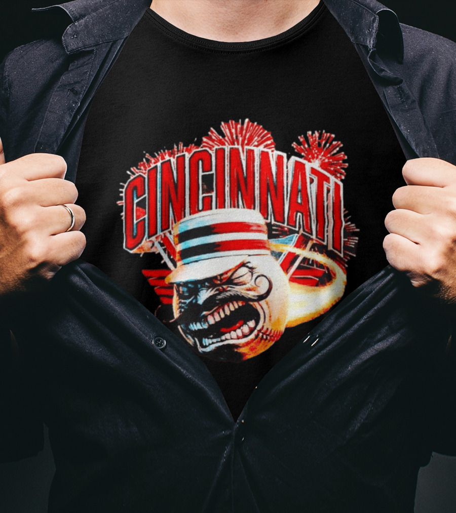 Cincinnati Reds Queen City Heat 2026 Opening Day Fireworks Display T-Shirt