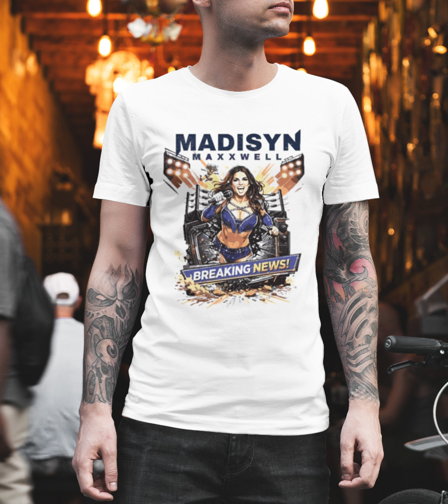 Madisyn Maxxwell Breaking News Dynamic Character Artwork Explosion T-Shirt