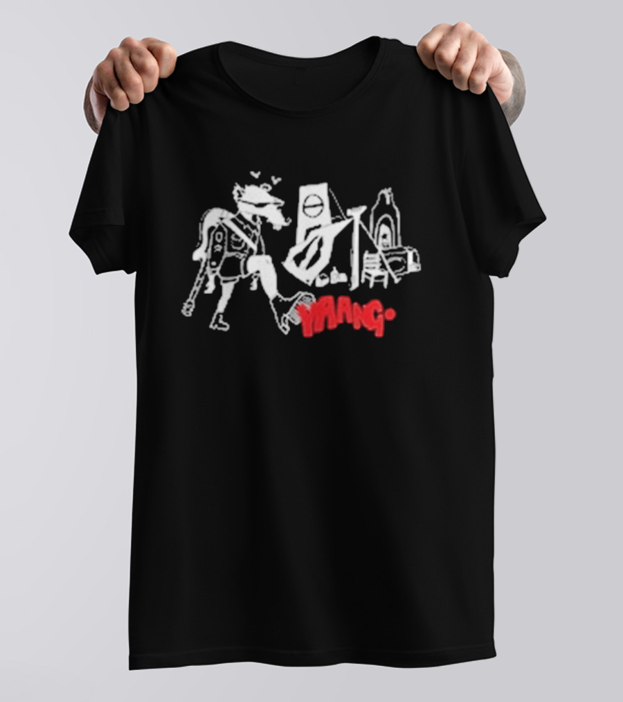 Yaang Johnny Long Legs Sketch Red Text And Abstract Figures T-Shirt