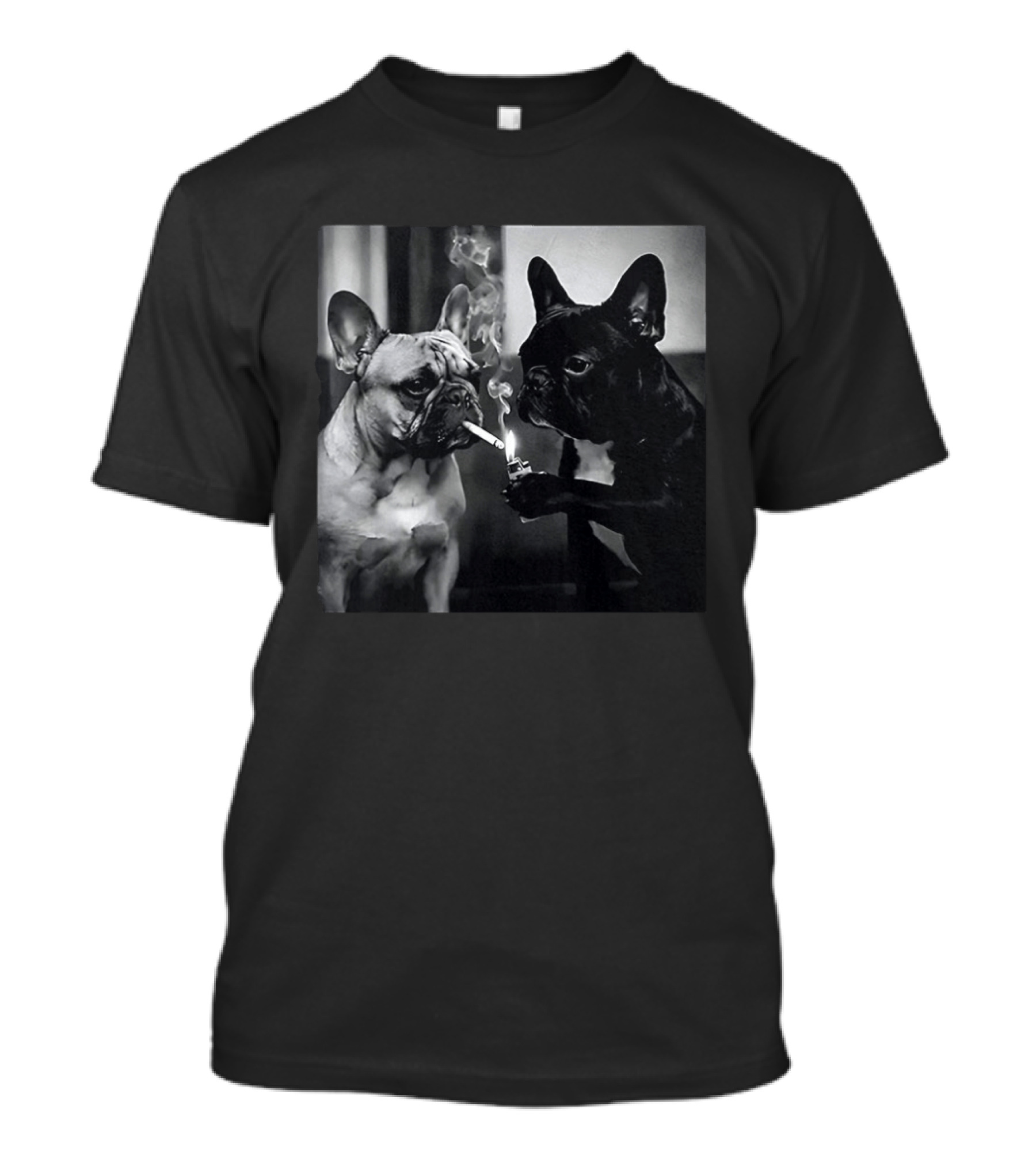 Frenchie Buddies French Bulldog Smoking Cigarette Meme Black And White Humor Duo T-Shirt