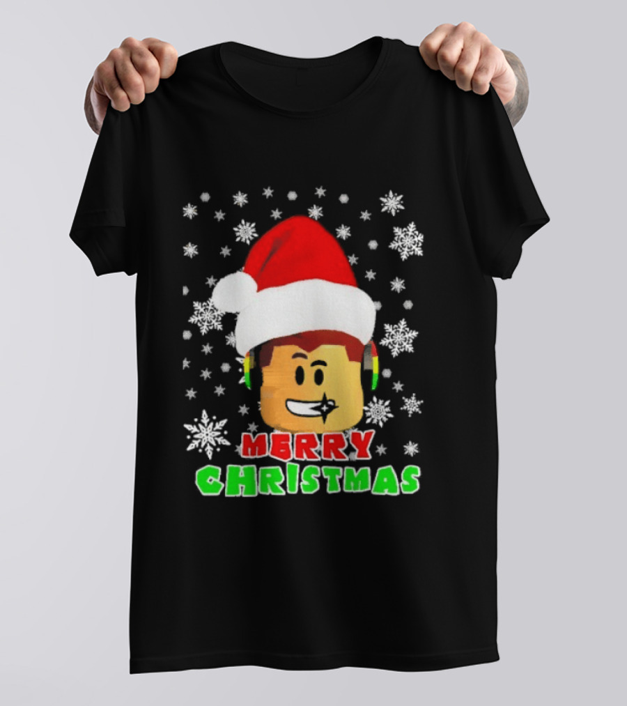 Roblox Merry Christmas Santa Hat Holiday Snowflakes T-Shirt