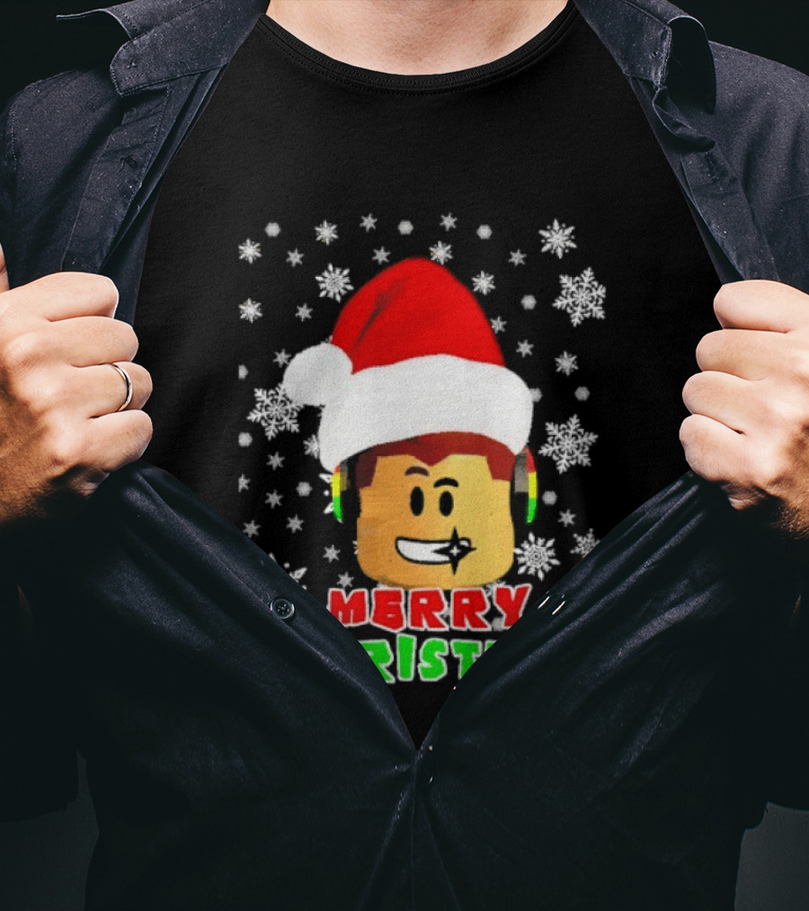 Roblox Merry Christmas Santa Hat Holiday Snowflakes T-Shirt