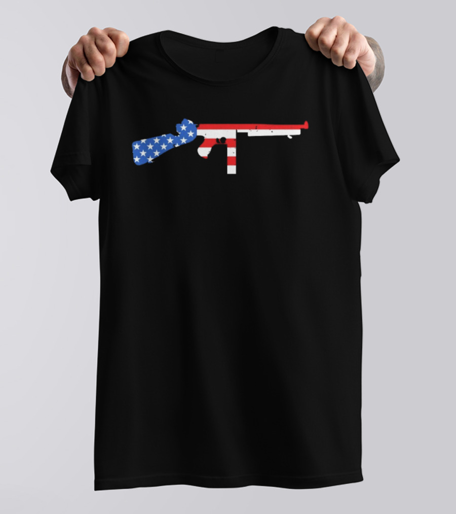 Thompson Gun American Flag Stars And Stripes T-Shirt