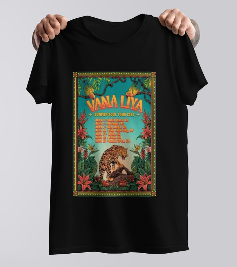 Vana Liya Summer Soul Tour 2026 Costa Mesa Phoenix San Diego Salt Lake City Boise Reno Santa Cruz T-Shirt