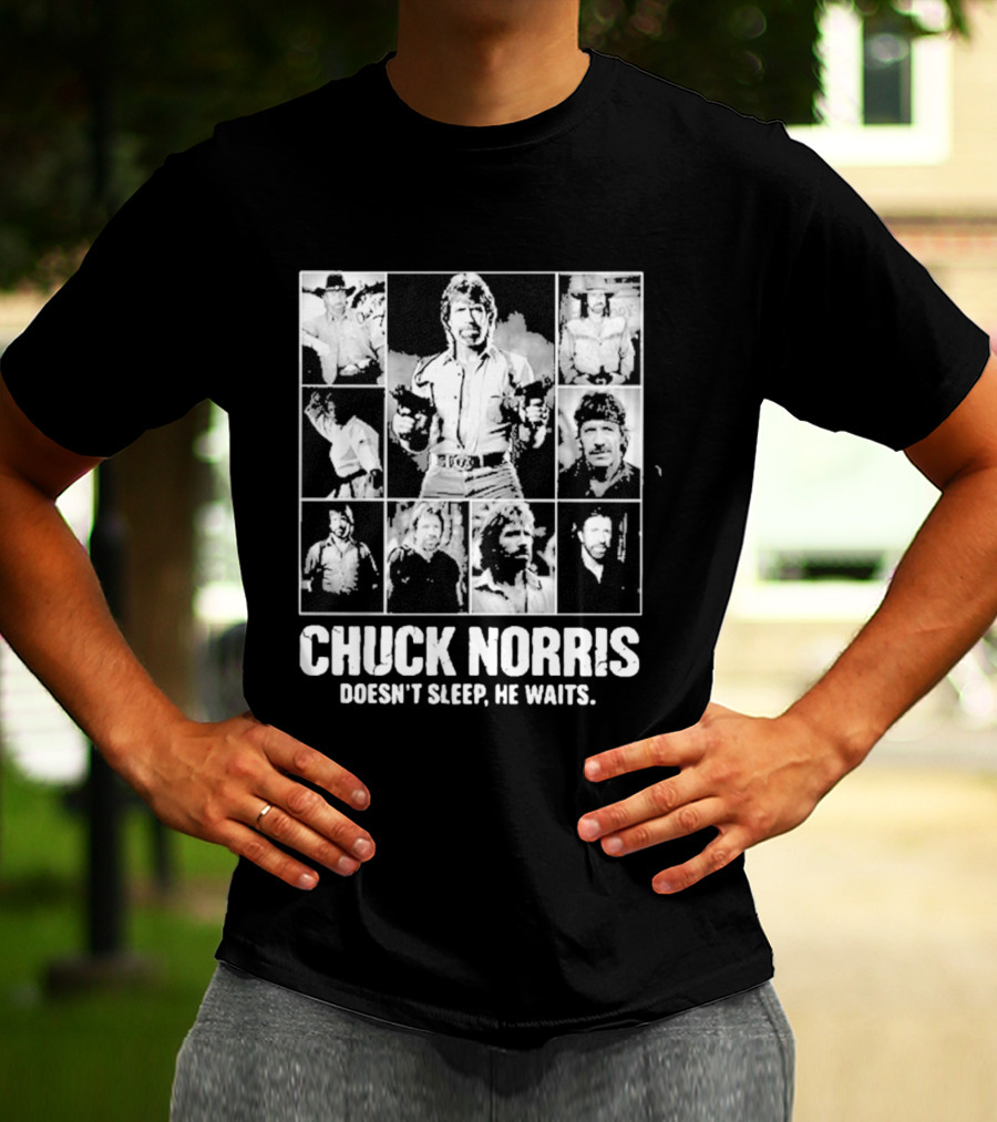 Chuck Norris Doesn't Sleep He Waits Iconic Photos Collage T-Shirt