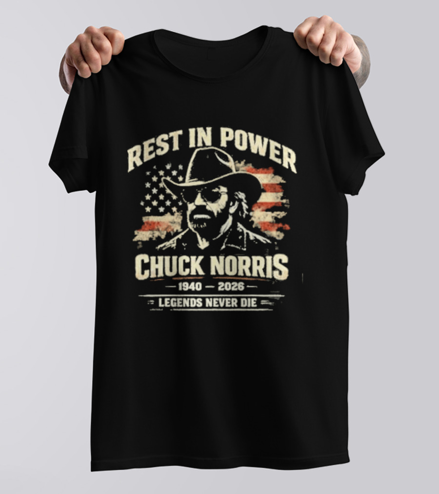 Rest In Power Chuck Norris 1940 2023 Legends Never Die American Flag T-Shirt