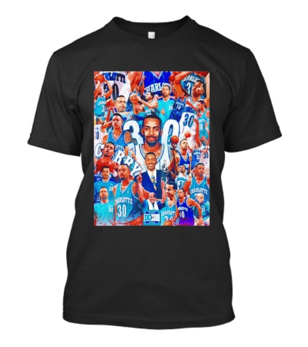 Dell Curry Charlotte Hornets 30 Jersey Collage Throwback T-Shirt