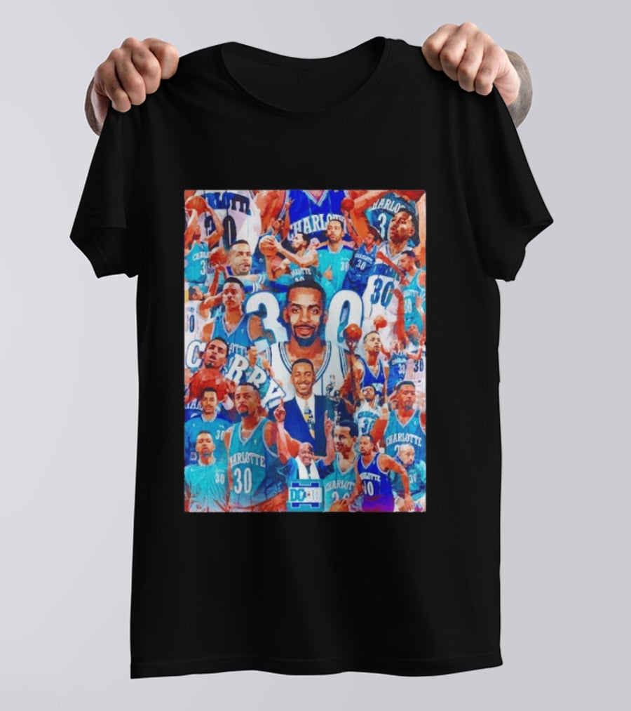 Dell Curry Charlotte Hornets 30 Jersey Collage Throwback T-Shirt