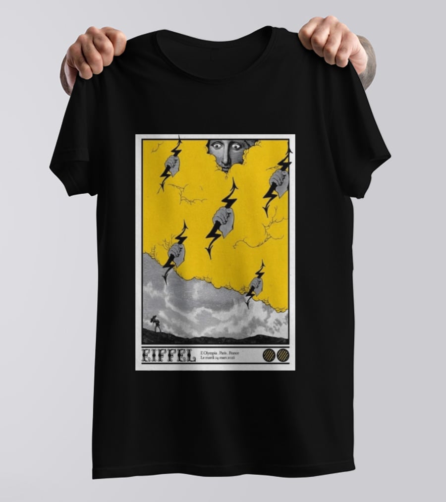 Eiffel L'Olympia Paris France Mar 24 2026 Lightning Cloud T-Shirt