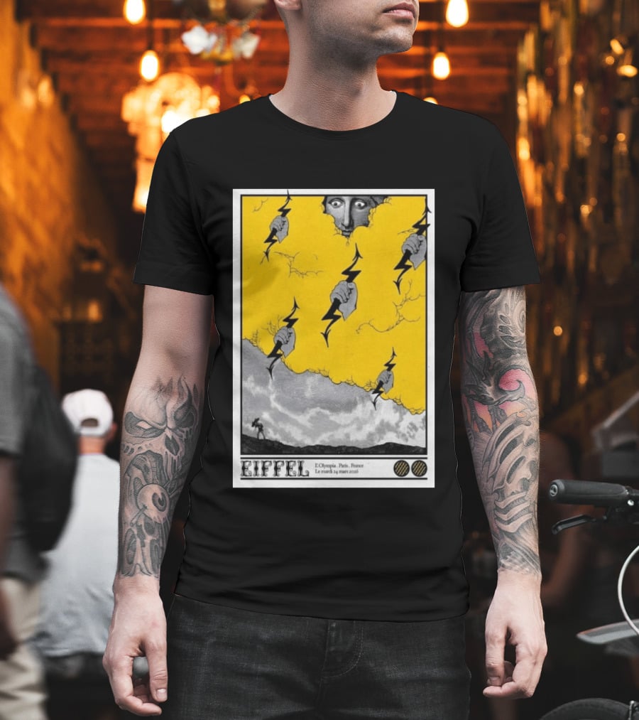 Eiffel L'Olympia Paris France Mar 24 2026 Lightning Cloud T-Shirt