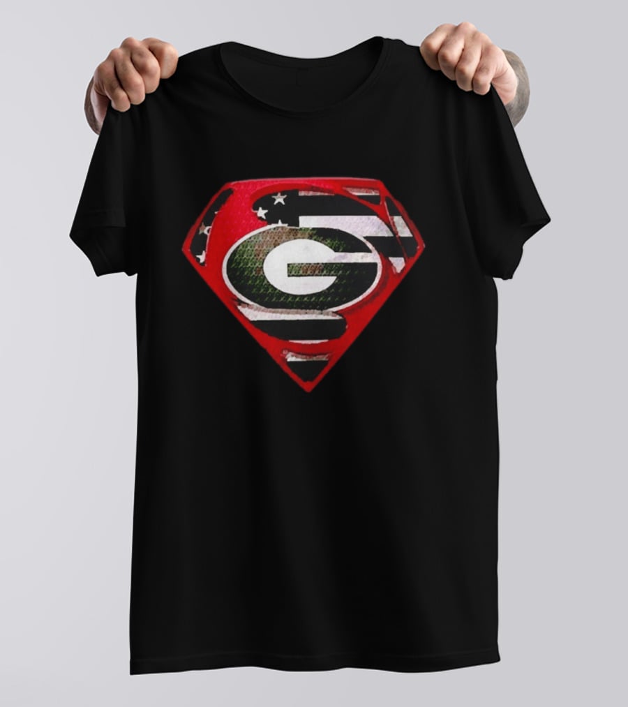 Georgia Bulldogs Superman Logo Red American Flag Bulldog Nation T-Shirt