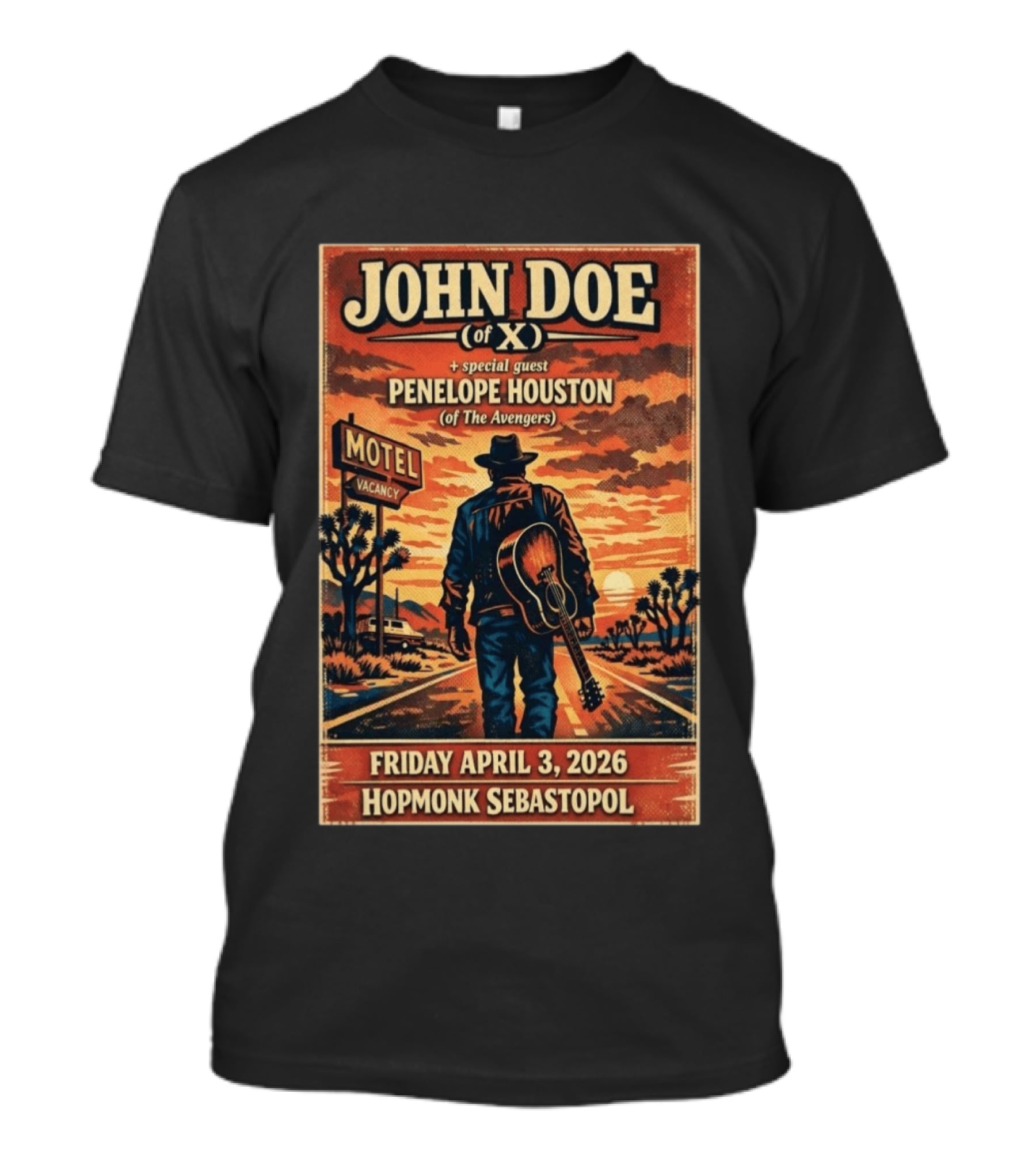 John Doe Of X Tour April 3 2026 Hopmonk Sebastopol Featuring Penelope Houston T-Shirt