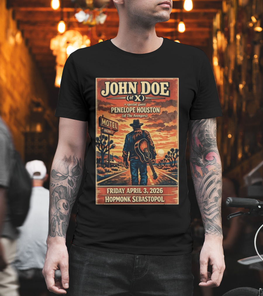 John Doe Of X Tour April 3 2026 Hopmonk Sebastopol Featuring Penelope Houston T-Shirt