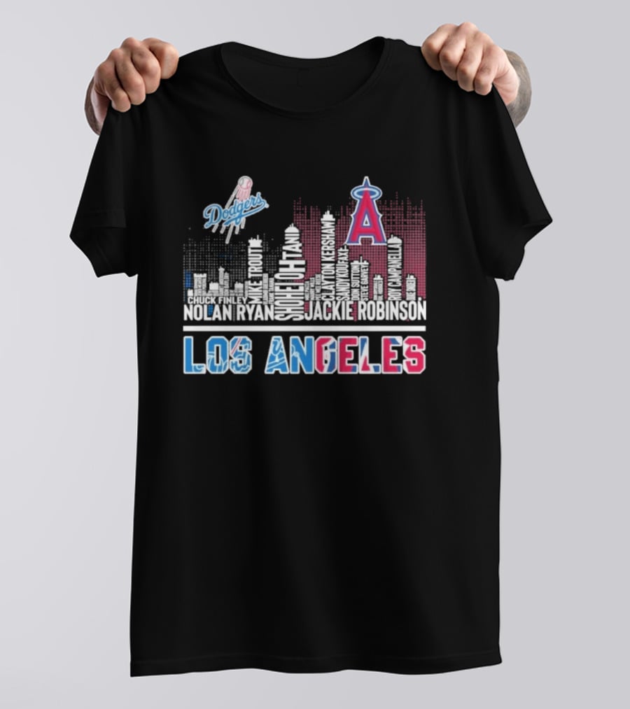 Los Angeles Dodgers Angels Skyline Typography City Baseball Fans T-Shirt