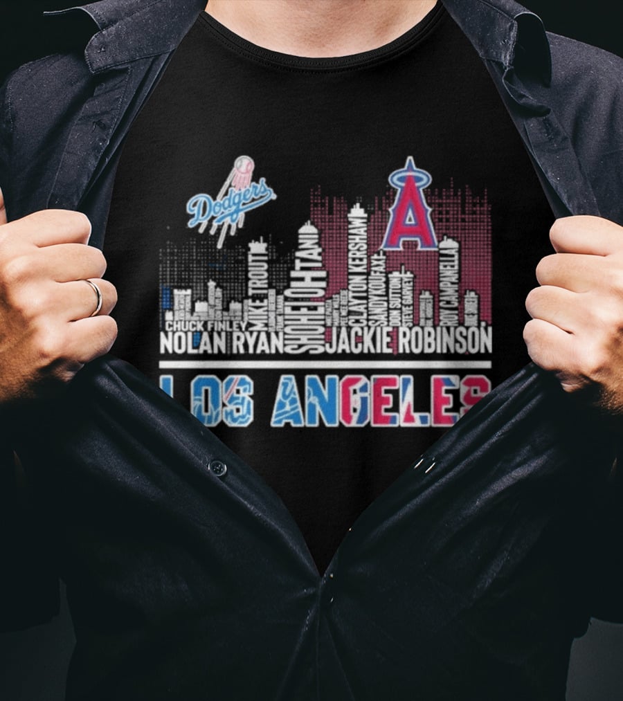 Los Angeles Dodgers Angels Skyline Typography City Baseball Fans T-Shirt