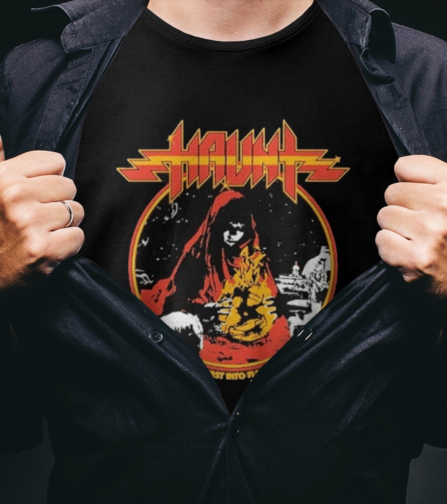 Haunt Burst Into Flame Hooded Figure With Flames T-Shirt