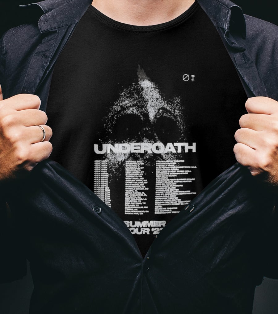 Underoath Summer Tour 2023 Skull With Flame And Spine T-Shirt