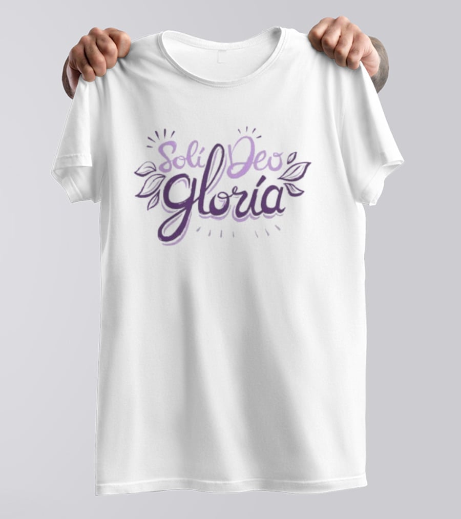 Soli Deo Gloria Purple Handwritten Script With Leaves T-Shirt