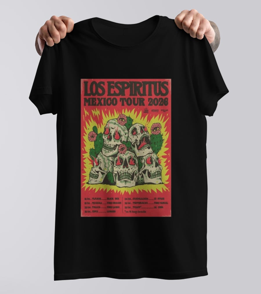 Los Espiritus Mexico Tour 2026 Tijuana Guadalajara Teotihuacan Tour Dates T-Shirt
