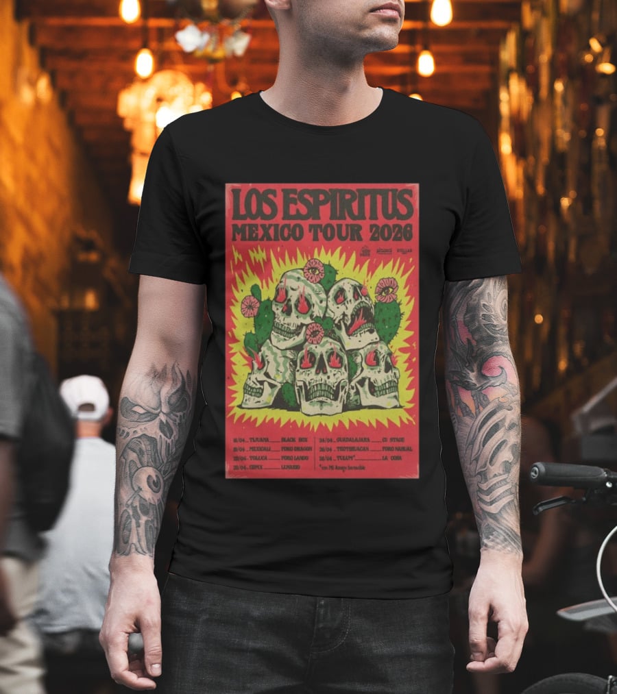 Los Espiritus Mexico Tour 2026 Tijuana Guadalajara Teotihuacan Tour Dates T-Shirt