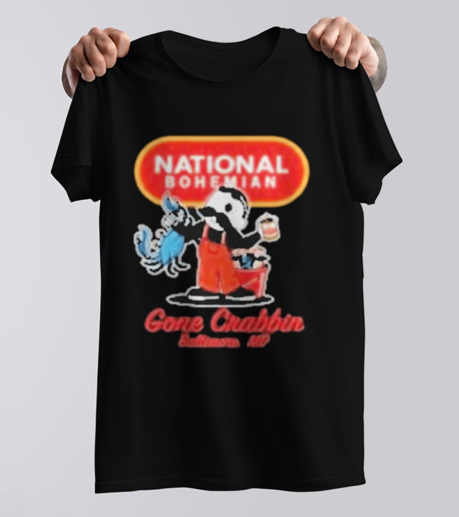 National Bohemian Beer Gone Crabbin' Baltimore MD Mr. Boh With Crab And Beer T-Shirt