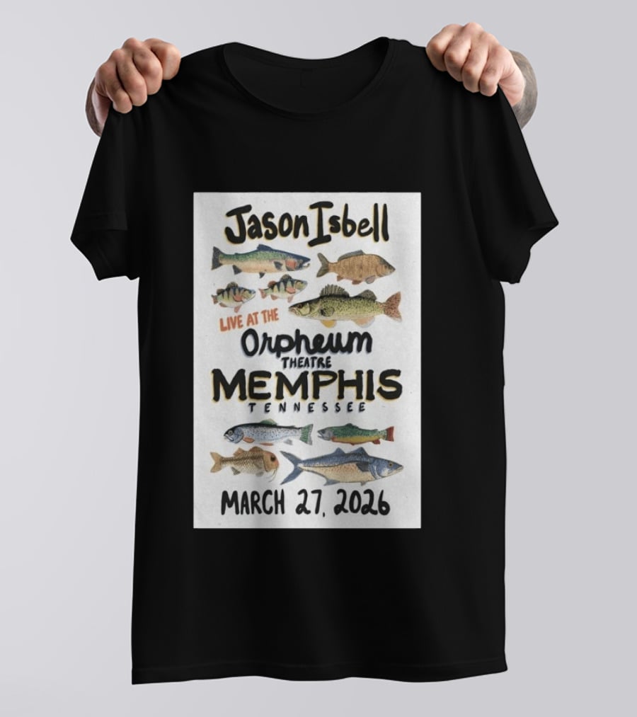 Jason Isbell Live At The Orpheum Theatre Memphis Tennessee March 27 2026 Fish Illustrations T-Shirt