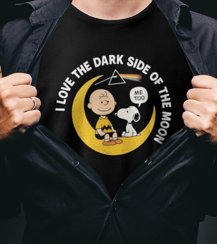 Peanuts I Love The Dark Side Of The Moon Charlie Brown Snoopy Woodstock Moon Prism T-Shirt