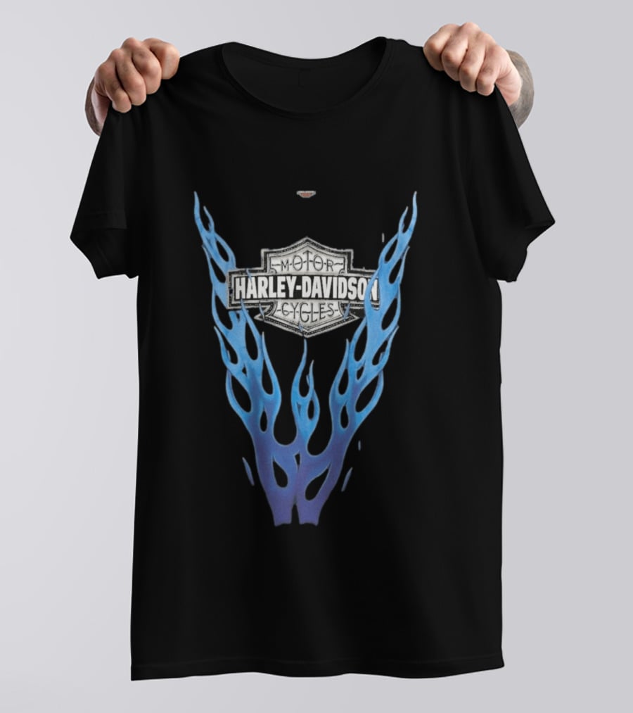 Harley Davidson Motorcycles Blue Flames T-Shirt
