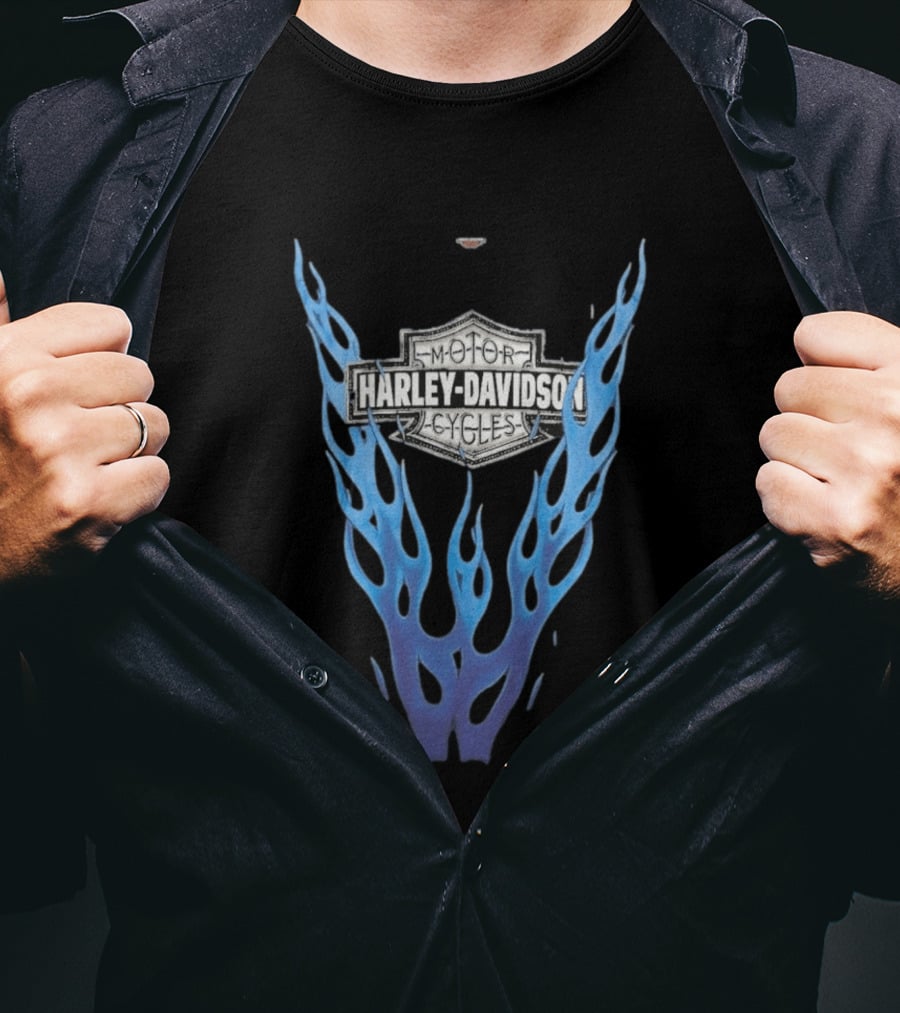 Harley Davidson Motorcycles Blue Flames T-Shirt