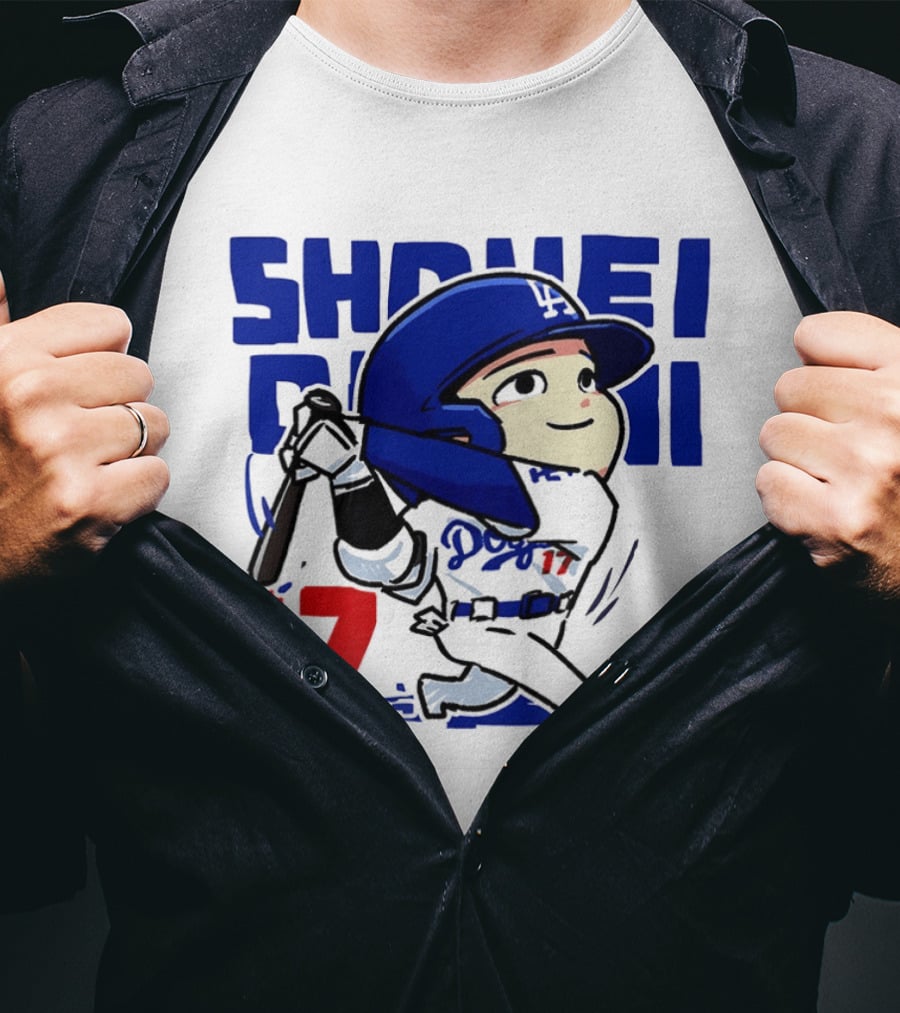 Shohei Ohtani Los Angeles Dodgers Cartoon Major League Baseball Number 17 T-Shirt