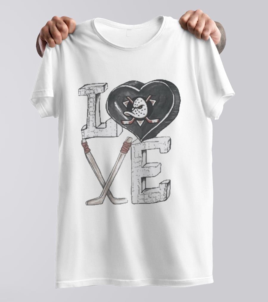 Anaheim Ducks Puck Heart Love Hockey Sticks T-Shirt