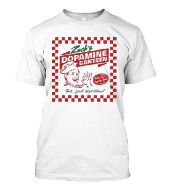 Zuck's Dopamine Canteen Red Retro Illustration By Jim'll Paint It T-Shirt