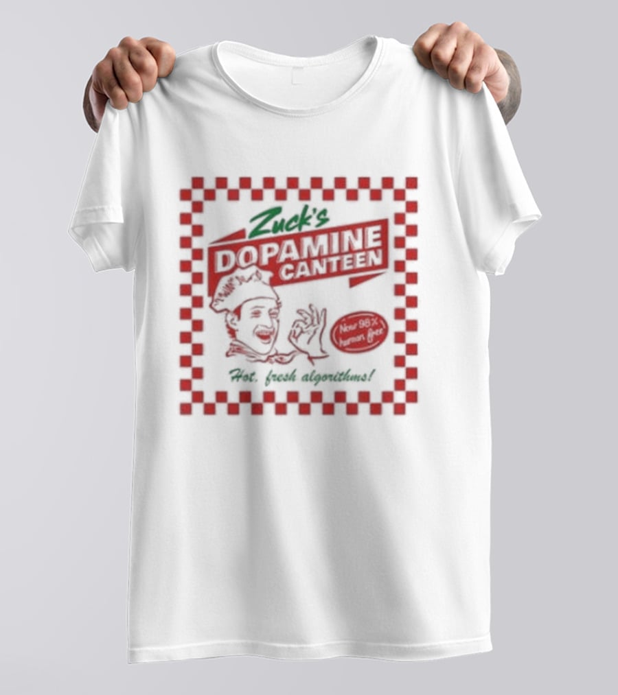 Zuck's Dopamine Canteen Red Retro Illustration By Jim'll Paint It T-Shirt