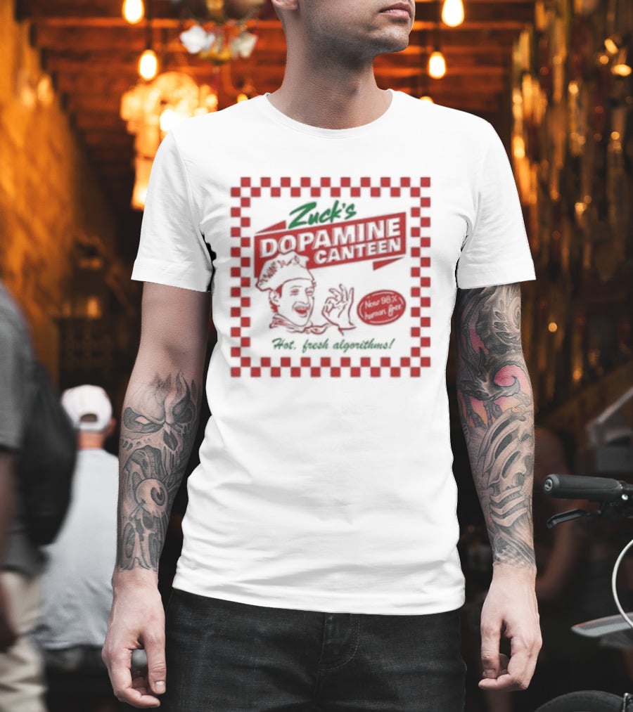 Zuck's Dopamine Canteen Red Retro Illustration By Jim'll Paint It T-Shirt