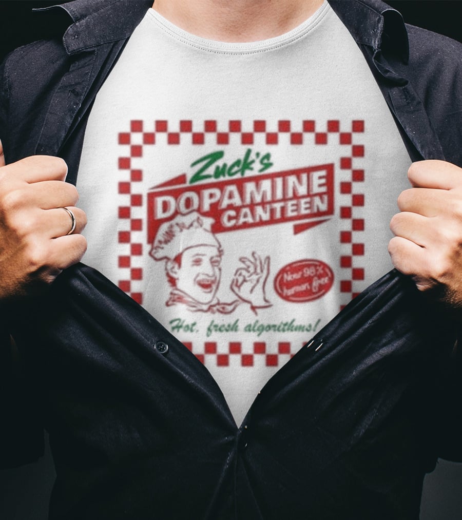 Zuck's Dopamine Canteen Red Retro Illustration By Jim'll Paint It T-Shirt