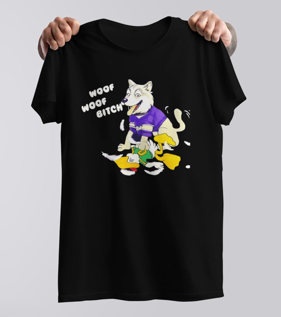 Washington Huskies Woof Woof Bitch Cartoon Mascot Scene T-Shirt
