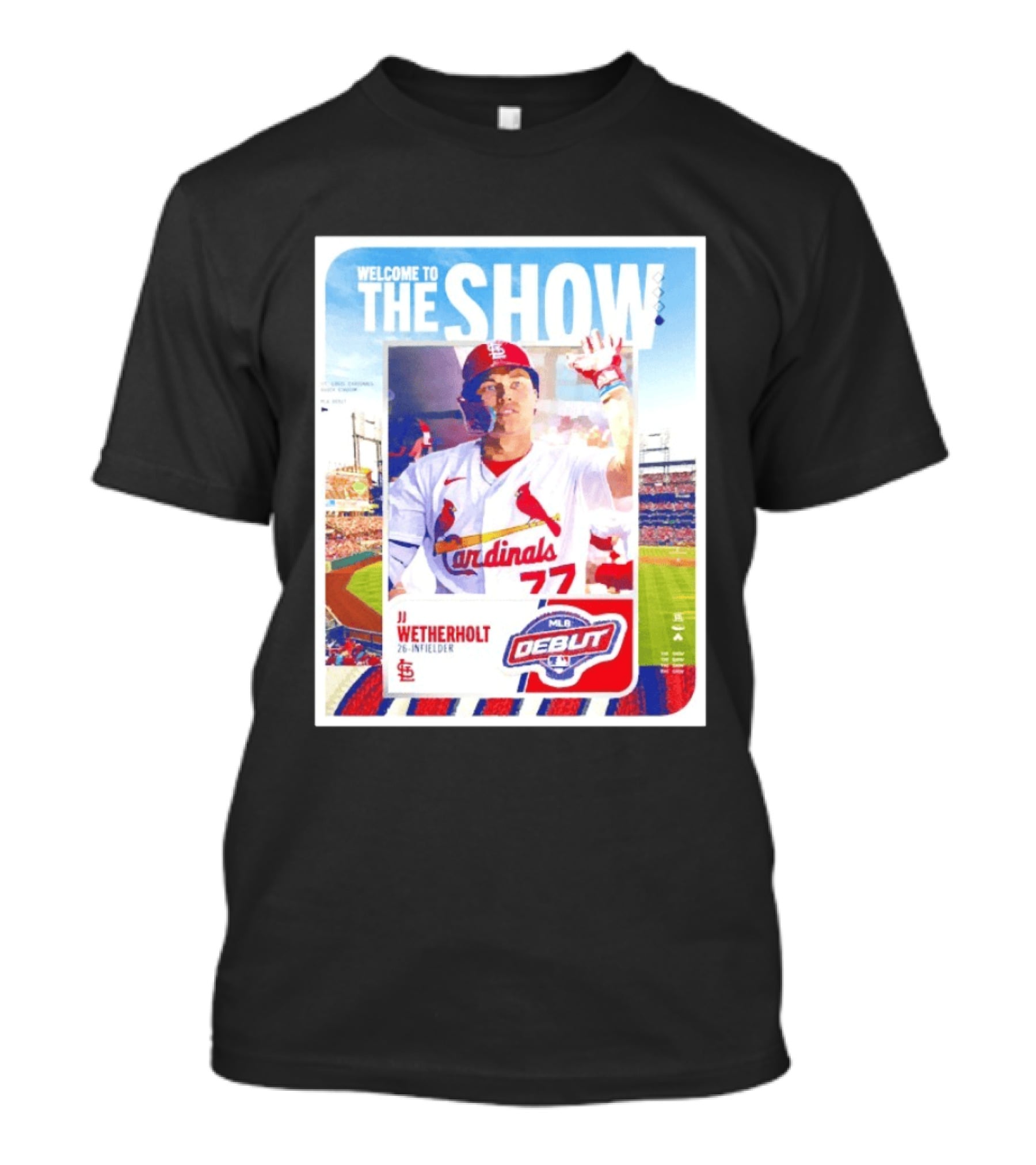 Welcome To The Show JJ Wetherholt St. Louis Cardinals MLB Debut 77 Topps 26 Infielder T-Shirt