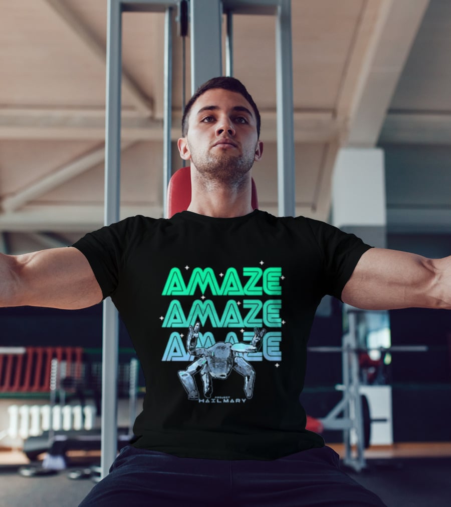 Amaze Amaze Amaze Project Hail Mary Rocky Alien Neon T-Shirt