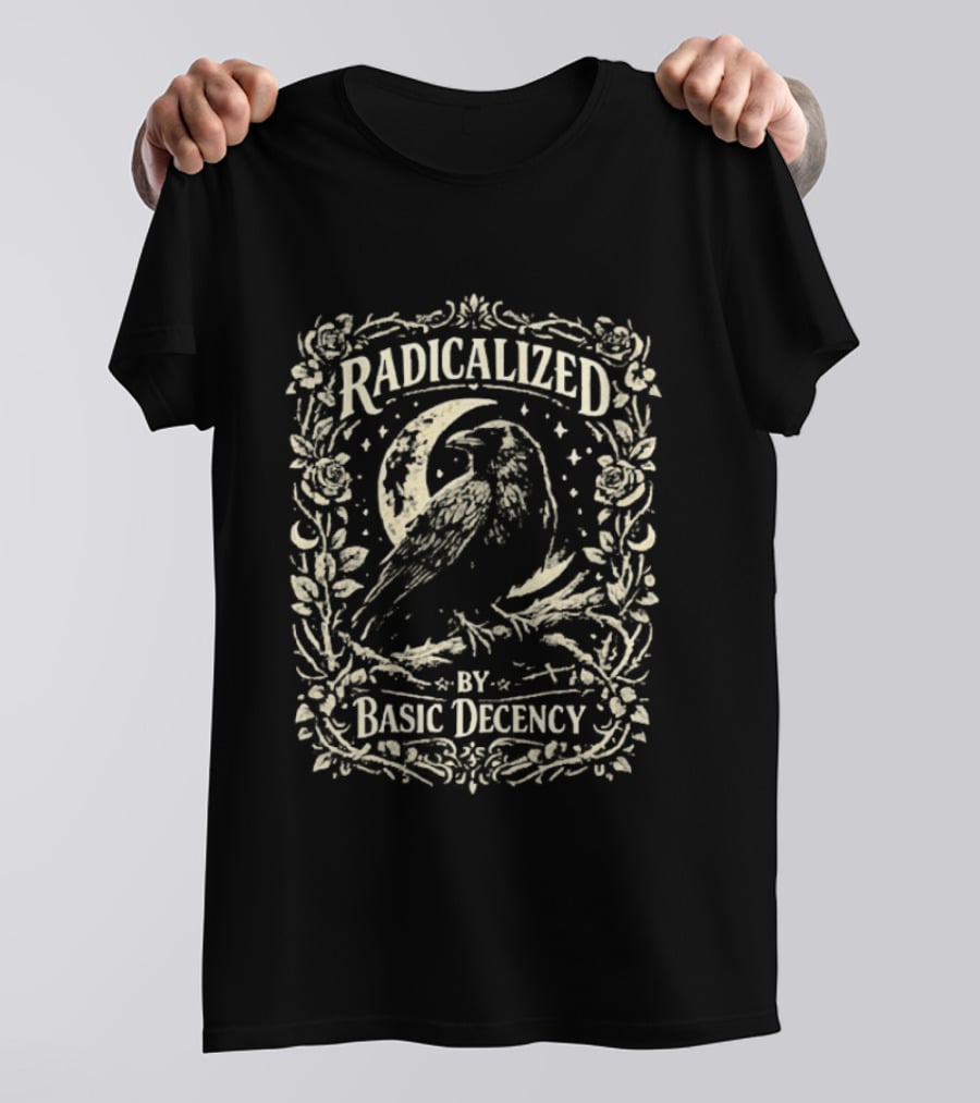 Radicalized By Basic Decency Raven Vintage Floral Frame T-Shirt