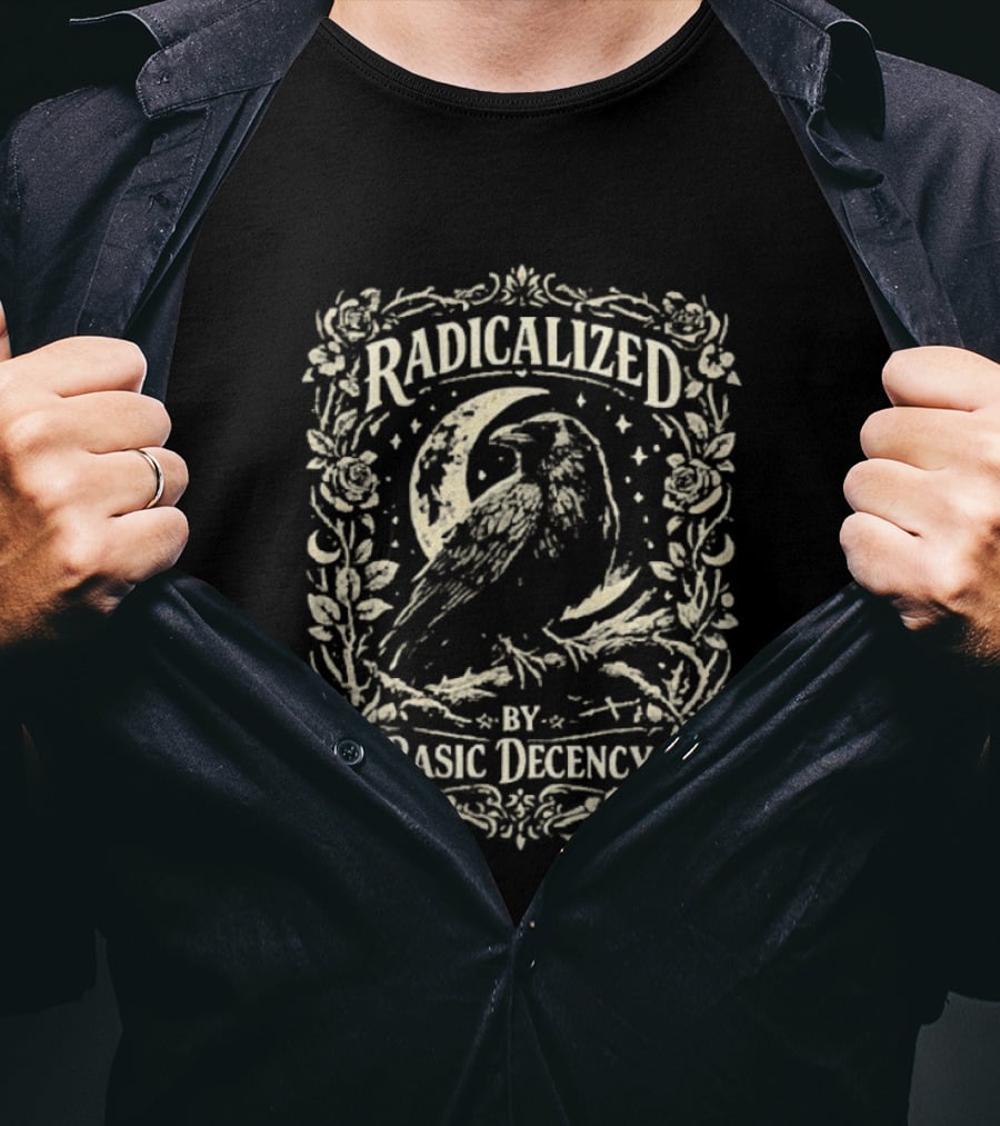 Radicalized By Basic Decency Raven Vintage Floral Frame T-Shirt