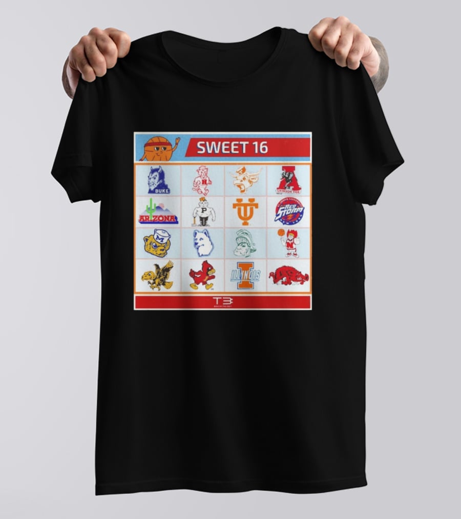 Sweet 16 NCAA Tournament 2026 Throwback Teams Duke Arizona Illinois T-Shirt