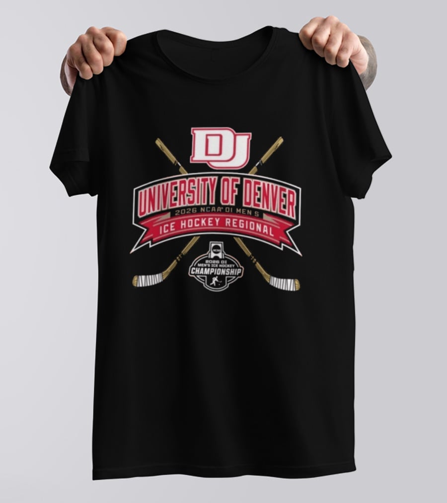 University Of Denver 2026 NCAA DI Men's Ice Hockey Regional Championships Pioneers DJ Logo Hockey Sticks T-Shirt