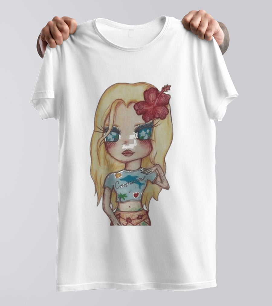 Zara Larsson Midnight Sun Tour 2025 Cartoon Illustration With Blonde Girl And Red Flower T-Shirt