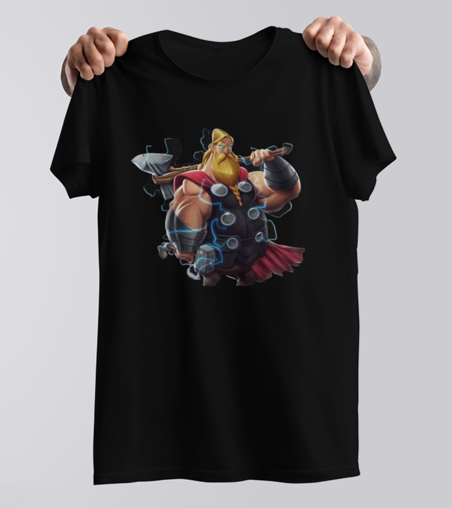 Avenger Endgame Fat Thor Double Hammer Electric Lightning T-Shirt