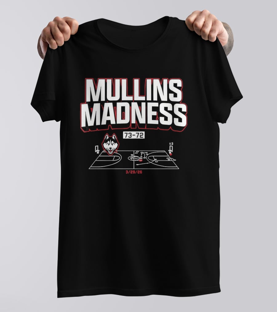 Mullins Madness UConn Huskies 73 72 Basketball Diagram T-Shirt