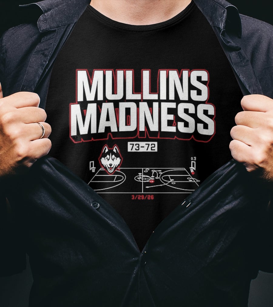 Mullins Madness UConn Huskies 73 72 Basketball Diagram T-Shirt