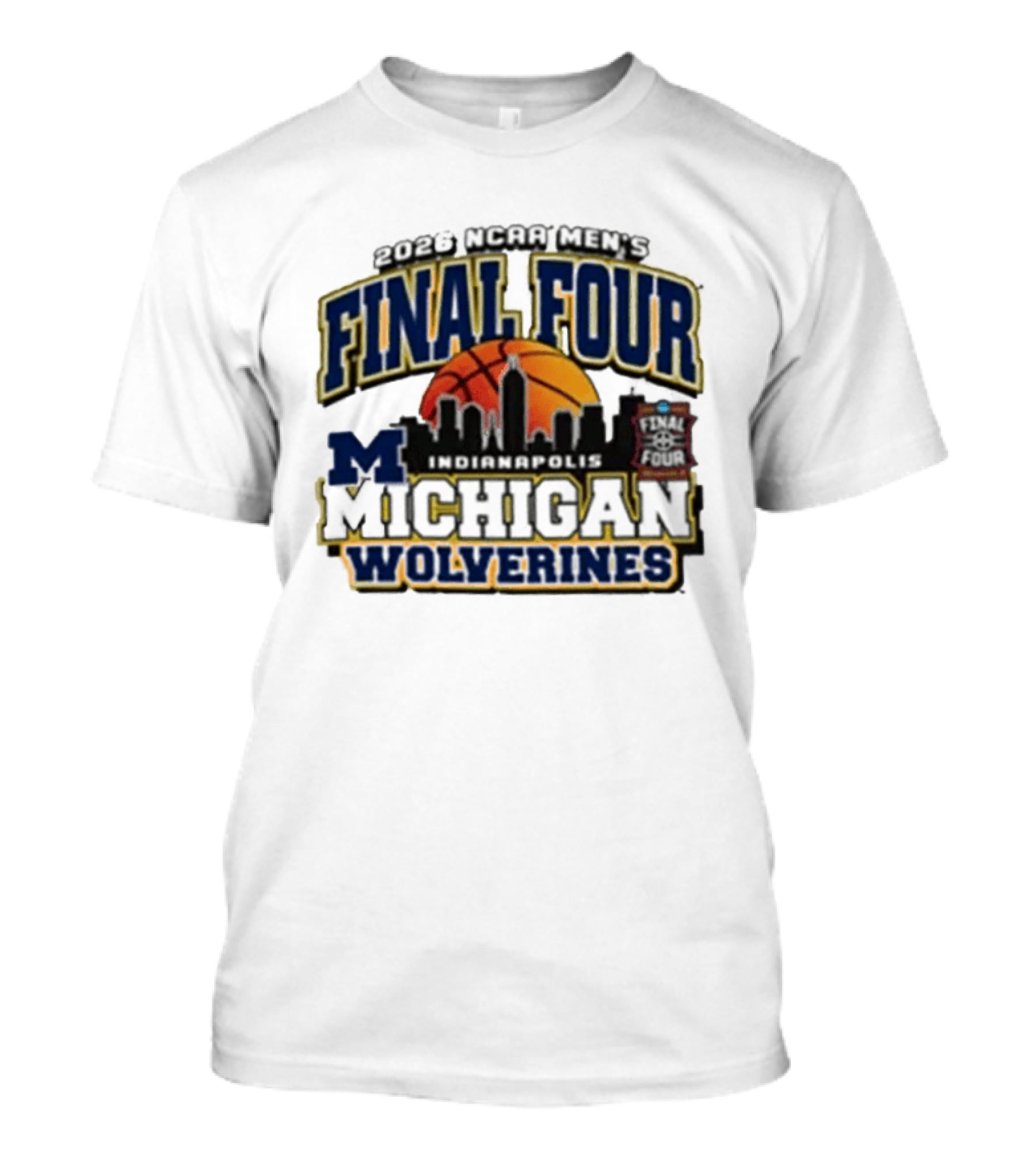 NCAA Men's Final Four 2026 Michigan Wolverines Indianapolis Skyline Basketball T-Shirt