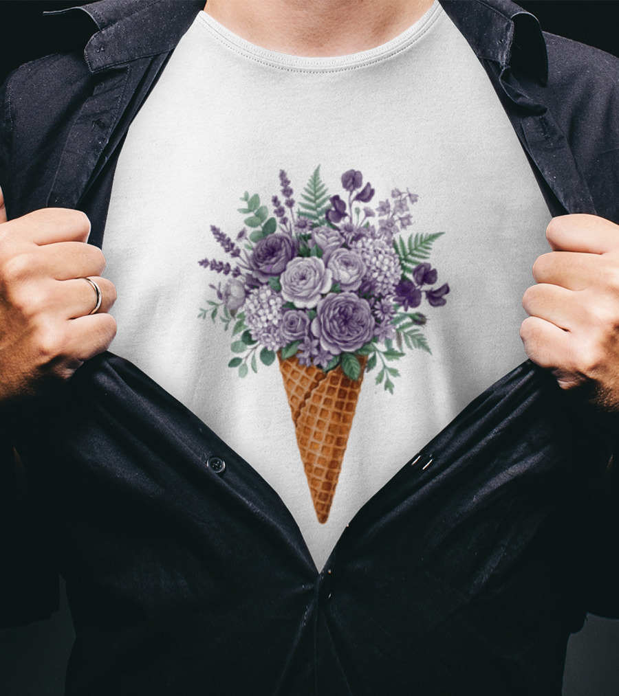 Floral Ice Cream Cone Plant Bouquet T-Shirt